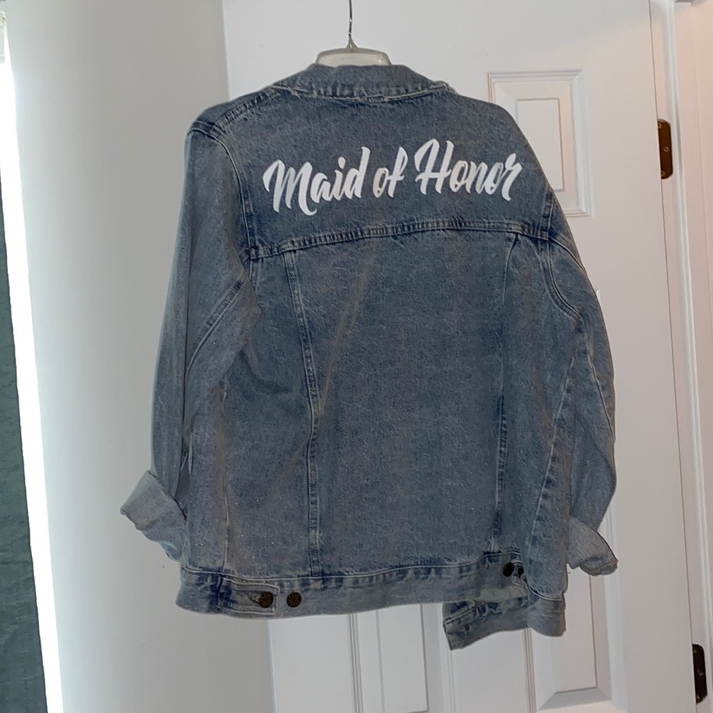 Show me your mumu denim jacket. Maid of honor.